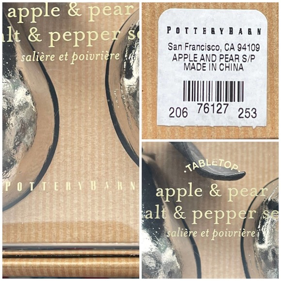 POTTERY BARN Apple & Pear Salt & Pepper Shakers Tabletop Silver HOLIDAY Decor 🍁 - Picture 12 of 12